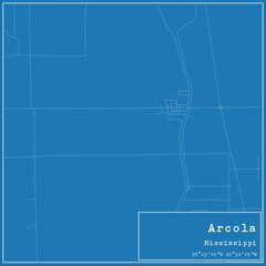 Blueprint US city map of Arcola, Mississippi.