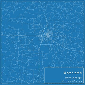 Blueprint US city map of Corinth, Mississippi.