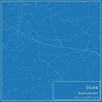 Blueprint US city map of Glen, Mississippi.