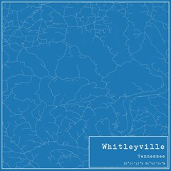 Blueprint US city map of Whitleyville, Tennessee.