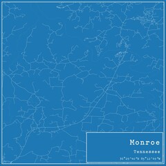 Blueprint US city map of Monroe, Tennessee.