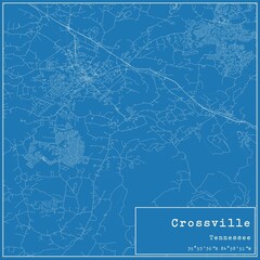 Blueprint US city map of Crossville, Tennessee.