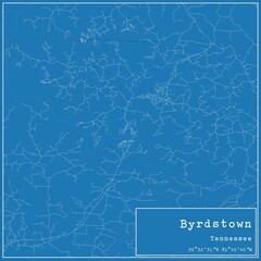 Blueprint US city map of Byrdstown, Tennessee.