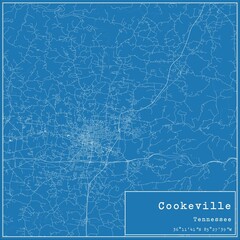 Blueprint US city map of Cookeville, Tennessee.