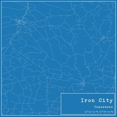 Blueprint US city map of Iron City, Tennessee.