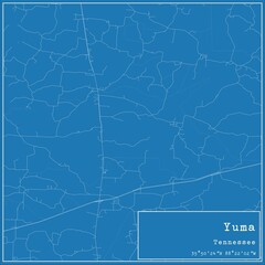Blueprint US city map of Yuma, Tennessee.