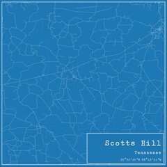 Blueprint US city map of Scotts Hill, Tennessee.