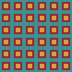 Trendy retro vector geometric seamless pattern with yellow and red squares on a blue background