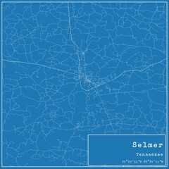 Blueprint US city map of Selmer, Tennessee.