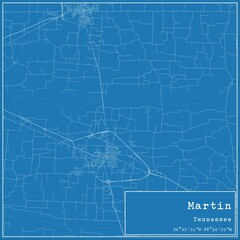 Blueprint US city map of Martin, Tennessee.
