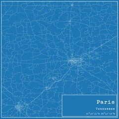 Blueprint US city map of Paris, Tennessee.