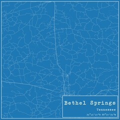 Blueprint US city map of Bethel Springs, Tennessee.