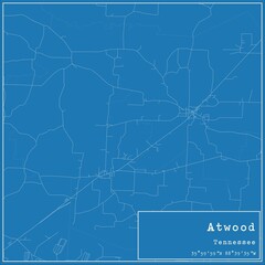 Blueprint US city map of Atwood, Tennessee.
