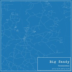 Blueprint US city map of Big Sandy, Tennessee.