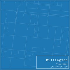 Blueprint US city map of Millington, Tennessee.