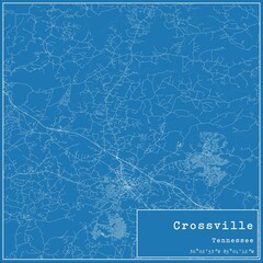 Blueprint US city map of Crossville, Tennessee.