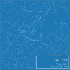 Blueprint US city map of Celina, Tennessee.