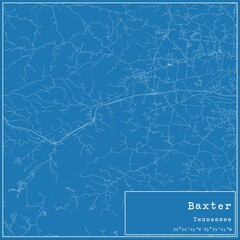Blueprint US city map of Baxter, Tennessee.