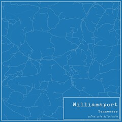 Blueprint US city map of Williamsport, Tennessee.