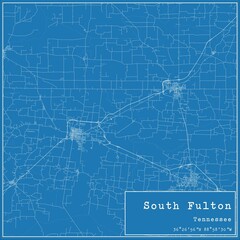 Blueprint US city map of South Fulton, Tennessee.