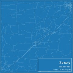 Blueprint US city map of Henry, Tennessee.
