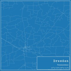 Blueprint US city map of Dresden, Tennessee.