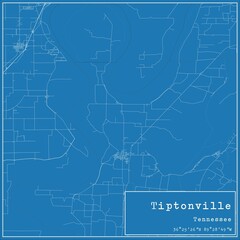 Blueprint US city map of Tiptonville, Tennessee.