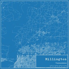 Blueprint US city map of Millington, Tennessee.