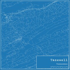 Blueprint US city map of Tazewell, Tennessee.