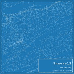 Blueprint US city map of Tazewell, Tennessee.