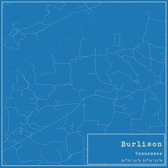 Blueprint US city map of Burlison, Tennessee.