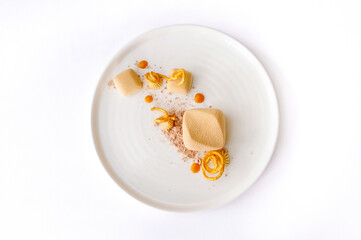 Coffee dessert with chocolate and hazelnut praline