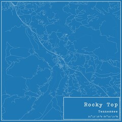 Blueprint US city map of Rocky Top, Tennessee.