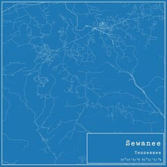 Blueprint US city map of Sewanee, Tennessee.
