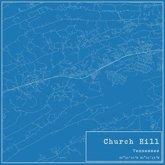 Blueprint US city map of Church Hill, Tennessee.