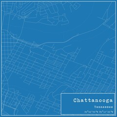 Blueprint US city map of Chattanooga, Tennessee.