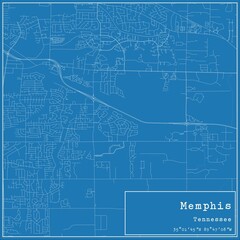 Blueprint US city map of Memphis, Tennessee.