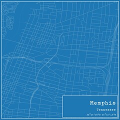 Blueprint US city map of Memphis, Tennessee.