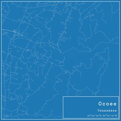 Blueprint US city map of Ocoee, Tennessee.