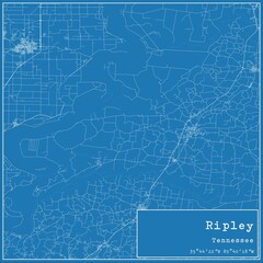 Blueprint US city map of Ripley, Tennessee.