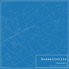 Blueprint US city map of Russellville, Tennessee.