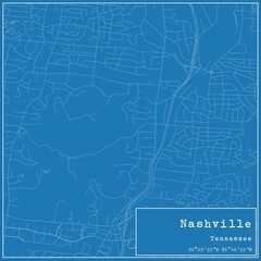 Blueprint US city map of Nashville, Tennessee.