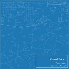 Obraz premium Blueprint US city map of Woodlawn, Tennessee.