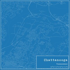 Blueprint US city map of Chattanooga, Tennessee.
