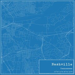 Blueprint US city map of Nashville, Tennessee.