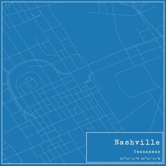 Blueprint US city map of Nashville, Tennessee.