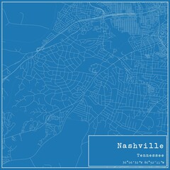 Blueprint US city map of Nashville, Tennessee.