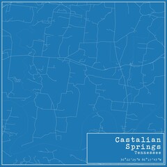 Blueprint US city map of Castalian Springs, Tennessee.