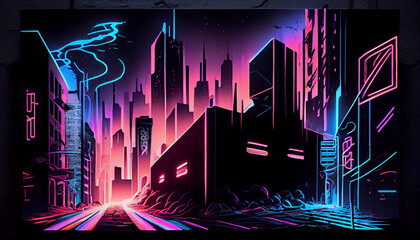 New neon cyberpunk wall art graffiti concept background Ai generated image