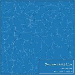 Blueprint US city map of Cornersville, Tennessee.